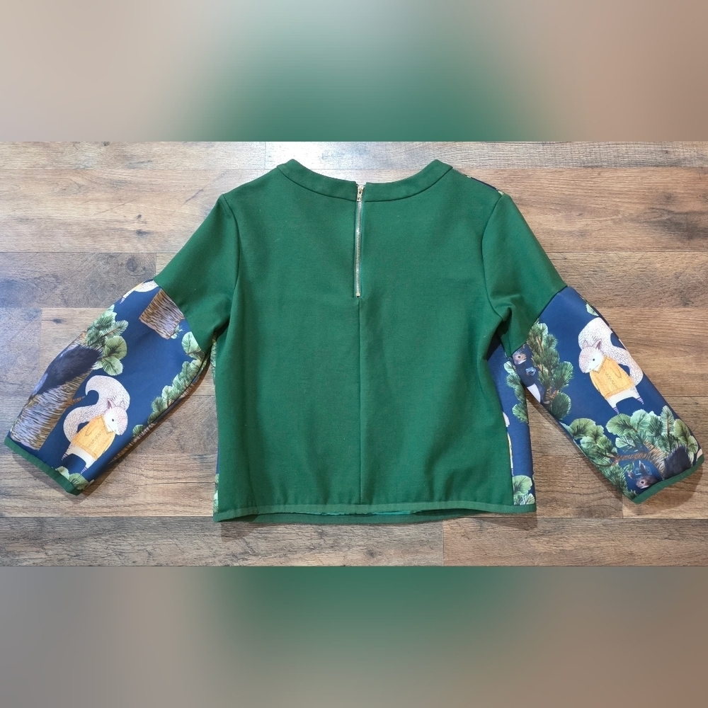 Hao Hao Home Womens Squirrel Quirky Green Forest Long Sleeve Zip Back Blouse L - Picture 6 of 6
